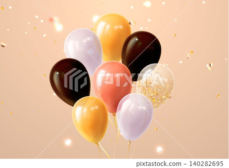 Golden and black balloons and streamer floating Golden and black balloons and streamer floating 140282695