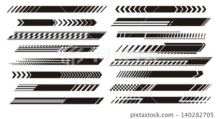 Dynamic black racing stripes with checkered design 140282705