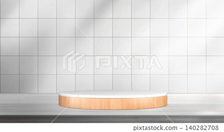 White wooden podium, kitchen counter and tile wall 140282708