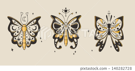 Celestial moth and butterfly set on black Celestial moth and butterfly set on black 140282728