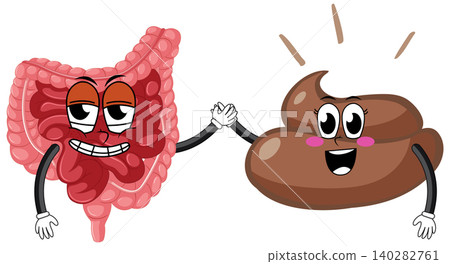Cartoon Intestine and Poop Mascots High-Fiving Cartoon Intestine and Poop Mascots High-Fiving 140282761