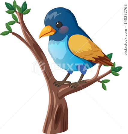 Colorful Songbird Perched on Tree Branch Vector Illustration Colorful Songbird Perched on Tree Branch Vector Illustration 140282768
