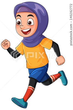 Active Young Muslim Girl Wearing Hijab Running in Sportswear Graphic Active Young Muslim Girl Wearing Hijab Running in Sportswear Graphic 140282772