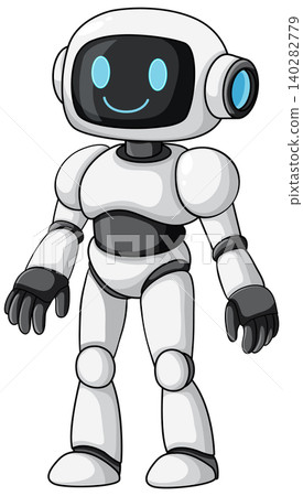 Friendly Cartoon Robot Standing with Smiling Face Friendly Cartoon Robot Standing with Smiling Face 140282779
