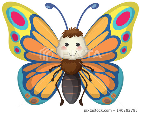 Smiling Cartoon Butterfly with Colorful Wings Front View Smiling Cartoon Butterfly with Colorful Wings Front View 140282783