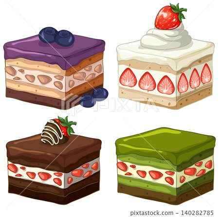 Assorted Gourmet Cake Slices with Fruit and Cream Toppings Assorted Gourmet Cake Slices with Fruit and Cream Toppings 140282785