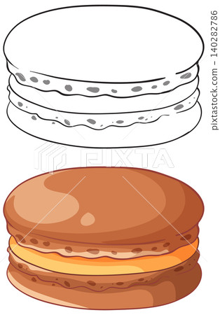 Chocolate Macaron Vector Illustration with Line Art and Colored Versions Chocolate Macaron Vector Illustration with Line Art and Colored Versions 140282786