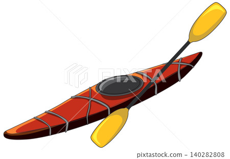 Red Sea Kayak with Yellow Paddle Vector Illustration on White Background Red Sea Kayak with Yellow Paddle Vector Illustration on White Background 140282808