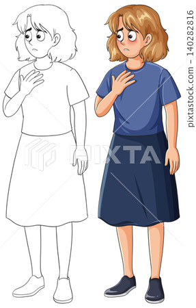 Worried Young Woman Standing with Hand on Chest 140282816