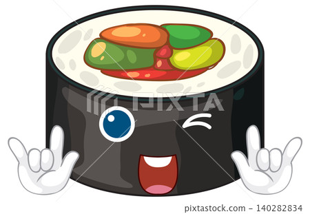 Cute Cartoon Sushi Roll Character Making Rock On Hand Signs Cute Cartoon Sushi Roll Character Making Rock On Hand Signs 140282834