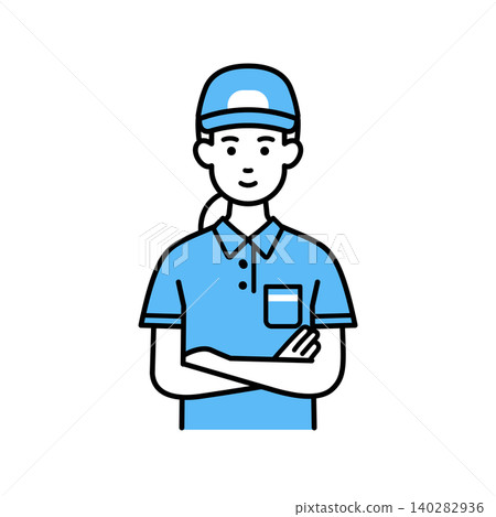 一位雙臂交叉的女送貨司機。 一位雙臂交叉的女送貨司機。 140282936