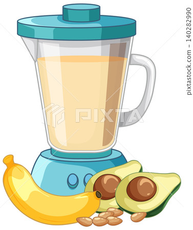 Electric Blender with Banana Avocado and Almonds for Healthy Smoothie Electric Blender with Banana Avocado and Almonds for Healthy Smoothie 140282990