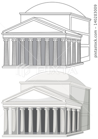 Ancient Greek Temple Vector Illustration with Columns and Dome Roof Ancient Greek Temple Vector Illustration with Columns and Dome Roof 140283009