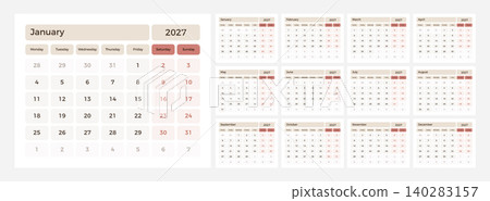 2027 Calendar, Week Starts on Monday 2027 Calendar, Week Starts on Monday 140283157