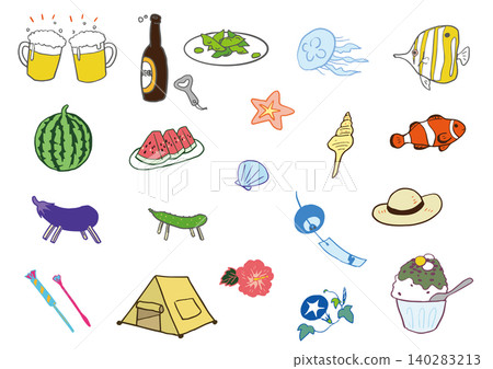 Summer-themed icon set with a white background Summer-themed icon set with a white background 140283213