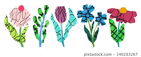 Vintage spring flower doodle sketch stickers Vintage spring flower doodle sketch stickers 140283267