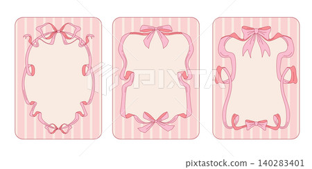 Whimsical pink ribbon frames with coquette bow Whimsical pink ribbon frames with coquette bow 140283401