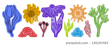 Vintage spring flower doodle sketch stickers Vintage spring flower doodle sketch stickers 140283465
