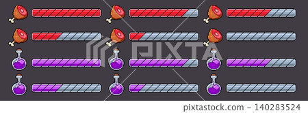 Pixel art game bars, health score, energy progress Pixel art game bars, health score, energy progress 140283524
