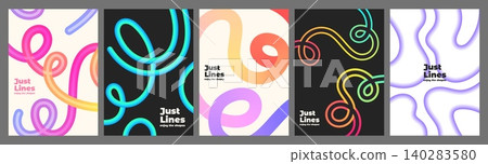 Abstract poster set with neon color curved lines 140283580