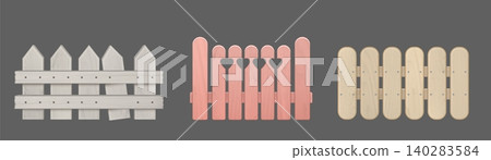 Realistic set of wooden fence with picket panels 140283584