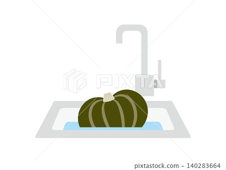 Illustration of the pumpkin preparation process | Illustration of washing in the sink 140283664