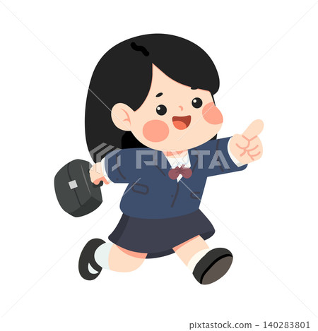 School Girl Running With Briefcase Illustration School Girl Running With Briefcase Illustration 140283801