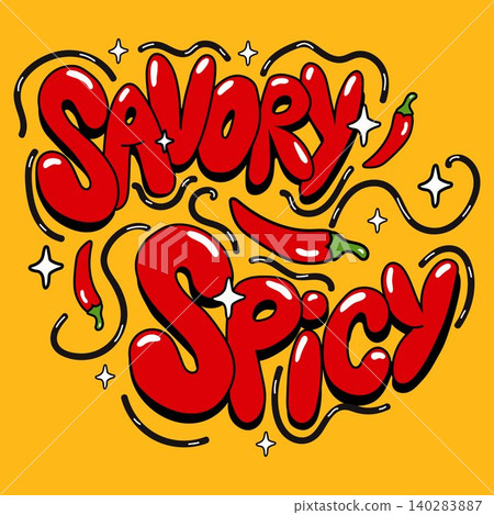 Hand Drawn Savory Spicy Poster with Chili Peppers Hand Drawn Savory Spicy Poster with Chili Peppers 140283887