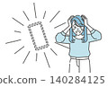 An illustration of a woman panicking after losing her smartphone. 140284125