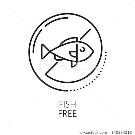 Fish free icon for non food allergen or allergy intolerance and allergic health pictogram. No contains fish allergen badge for allergy safe food sticker and healthy diet product tag label Fish free icon for non food allergen or allergy intolerance and allergic health pictogram. No contains fish allergen badge for allergy safe food sticker and healthy diet product tag label 140284218