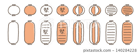 一組圓形和矩形節日燈籠的插圖。 一組圓形和矩形節日燈籠的插圖。 140284228