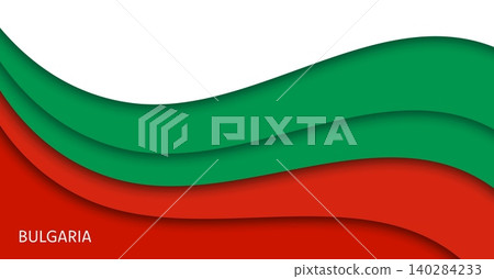 Paper cut flag of Bulgaria, 3 March Liberation Day 3d papercut National holiday banner. Layered Bulgarian pennant background with waves in tricolor of white, green and red celebrating pride and unity 140284233