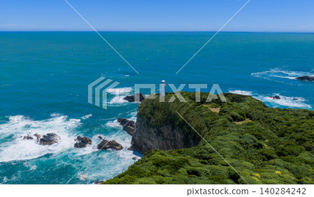 Aerial view of Ashizuri Cape Lighthouse and the Pacific Ocean in Kochi Prefecture. Aerial view of Ashizuri Cape Lighthouse and the Pacific Ocean in Kochi Prefecture. 140284242