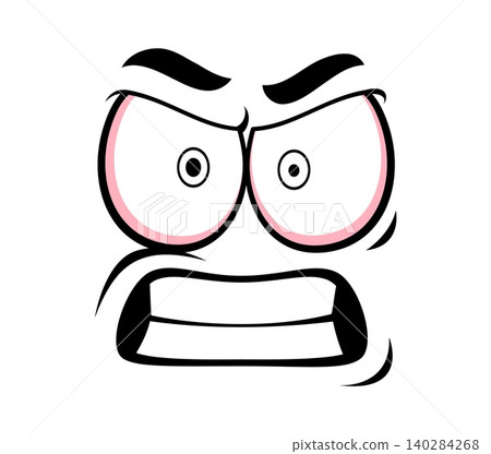 Funny cartoon face showing angry and aggressive emotion. Comic emoji character with sharp furrowed brows, reddish bulging eyes and and clenched jaw. Cartoon face expressing rage for messaging icons Funny cartoon face showing angry and aggressive emotion. Comic emoji character with sharp furrowed brows, reddish bulging eyes and and clenched jaw. Cartoon face expressing rage for messaging icons 140284268