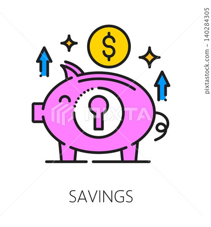 Money saving life skill color line icon or sign. Money saving and budgeting ability outline vector sign, human quality line icon. Personal life skill pictogram with piggybank and dollar golden coin Money saving life skill color line icon or sign. Money saving and budgeting ability outline vector sign, human quality line icon. Personal life skill pictogram with piggybank and dollar golden coin 140284305