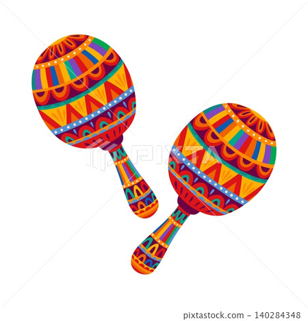 Mexican holiday colorful maraca musical instrument. Hispanic culture maraca, Mexican festival folk isolated vector music instrument. Cuba holiday maracas decoration with geometric colorful patterns Mexican holiday colorful maraca musical instrument. Hispanic culture maraca, Mexican festival folk isolated vector music instrument. Cuba holiday maracas decoration with geometric colorful patterns 140284348