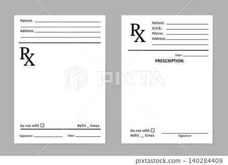 Realistic medical prescription RX form with detailed layout for pharmacy and hospital use. Healthcare document template for clinics, pharmacies, medical records, forms and professional documentation Realistic medical prescription RX form with detailed layout for pharmacy and hospital use. Healthcare document template for clinics, pharmacies, medical records, forms and professional documentation 140284409