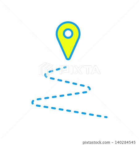 帶有地圖圖釘和虛線的簡單圖示。 140284545