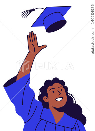 Graduate Catching Blue Cap in Blue Gown 140284926