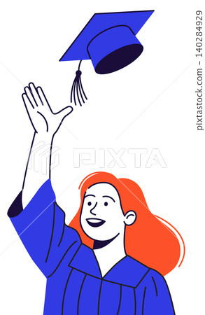 Graduate Catching Blue Cap in Blue Gown 140284929