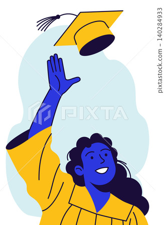 Graduate Catching Yellow Cap in Yellow Gown 140284933