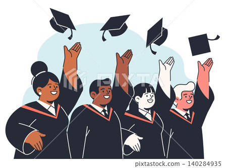 Group of Graduates Tossing Caps in Celebration Group of Graduates Tossing Caps in Celebration 140284935