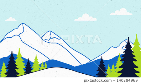 Retro Mountain Landscape with Grunge Texture Retro Mountain Landscape with Grunge Texture 140284969