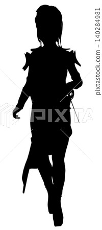 Silhouette of Fantasy Warrior Woman with Sword Silhouette of Fantasy Warrior Woman with Sword 140284981