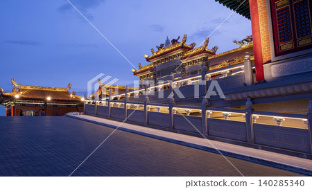 Chinese Temple Illuminated at Night in Bangkok, Thailand Chinese Temple Illuminated at Night in Bangkok, Thailand 140285340