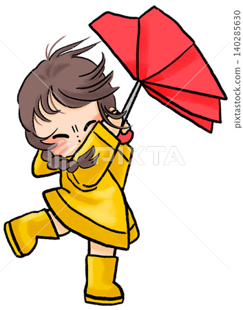 一個女孩的傘快要被風吹走了。 一個女孩的傘快要被風吹走了。 140285630