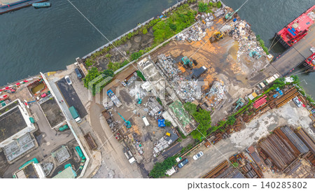 June 7 2026 Hong Kong. Kwun Tong Tsai Wan scrapyard construction industrial site June 7 2026 Hong Kong. Kwun Tong Tsai Wan scrapyard construction industrial site 140285802