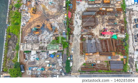 June 7 2026 Hong Kong. Kwun Tong Tsai Wan scrapyard construction industrial site June 7 2026 Hong Kong. Kwun Tong Tsai Wan scrapyard construction industrial site 140285804