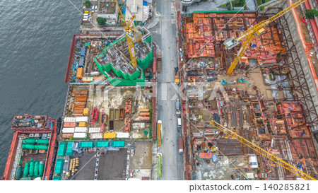 June 7 2026 Hong Kong. Yau Tong construction site aerial 140285821
