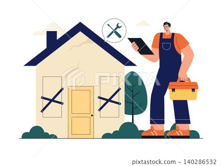Home Renovation Services Illustration Featuring House Remodeling, Interior Improvement, Construction Workers, Repair Maintenance, and Home Upgrade Home Renovation Services Illustration Featuring House Remodeling, Interior Improvement, Construction Workers, Repair Maintenance, and Home Upgrade 140286532